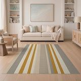 Striped Beige Grey Orange Woven Area Rug