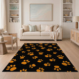 Orange Playful Orange Paw Print Area Rug