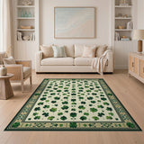 Green Floral Vintage Emerald Shamrock Clover Area Rug