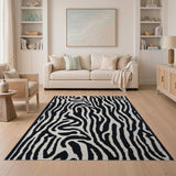 Boho Chic Black White Zebra Stripe Area Rug