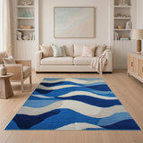 Coastal Beach Abstract Blue Wave Area Rug