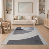 Modern Grey Abstract Circle Geometric Rug