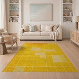 Vibrant Yellow Mosaic Grid Area Rug