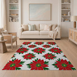 Floral Vintage Red Festive Red Poinsettia Floral Area Rug