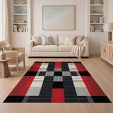 Multi-color and Patterns Bold Red Black Geometric Grid Area Rug