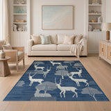 Indigo Blue Deer Tree Silhouette Area Rug