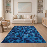 Modern Blue Geometric Triangle Area Rug
