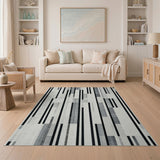 Modern Vertical Black White Stripe Area Rug