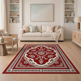 Ornate Red Persian Area Rug with Floral Damask