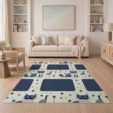 Navy Whimsical Cat Dino Kids Rug