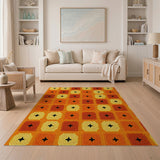 Vibrant Orange Diamond Grid Area Rug