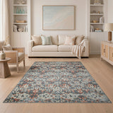 Distressed Grey Coral Floral Area Rug