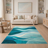 Blue Teal Wave Coastal Area Rug