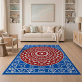 Red Mandala Blue Border Persian Rug