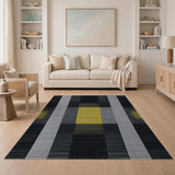 Modern Geometric Black White Yellow Area Rug