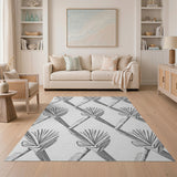 Geometric Palm Frond Area Rug - Black White