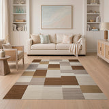 Brown Tan Geometric Block Woven Area Rug