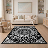 Boho Chic Intricate Black White Mandala Area Rug