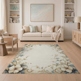 Vintage Cream Blue Floral Border Area Rug