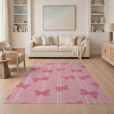 Whimsical Pink Bow Stripe Area Rug