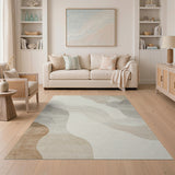 Beige and Neutral Abstract Beige Neutral Wave Area Rug