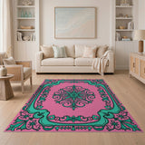 Pink Teal Ornate Persian Medallion Rug