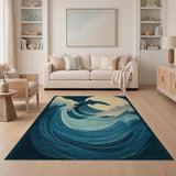 Shark Leaping Midnight Waves Area Rug