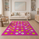 Playful Smiley Daisy Pink Area Rug