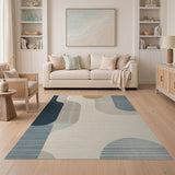 Abstract Navy Teal Curve Modern Area Rug