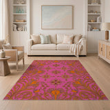 Vibrant Pink Orange Floral Swirl Area Rug