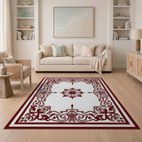 Red Ornate Red Floral Frame Area Rug
