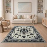 Ivory Black Persian Medallion Area Rug