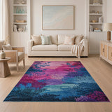 Vibrant Pink Sunset Mountain Silhouette Area Rug