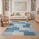 Modern Blue Patchwork Stripe Area Rug