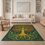 Golden Tree of Life Area Rug with Fiery Leaves