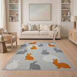 Playful Orange Grey Bunny Silhouette Area Rug