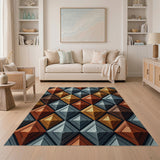 Vibrant Multi-Color 3D Diamond Geometric Rug
