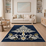 Navy Blue Gold Tree of Life Area Rug