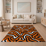 Orange Vibrant Orange Wavy Abstract Area Rug