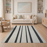 Bold Black White Striped Flatweave Rug