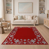 Geometric Modern Festive Red Snowflake Border Area Rug