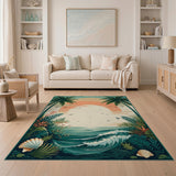 ODIKA Washable Tropical Beach Sunset Area Rug - Vintage Low Pile Non-Slip Rug