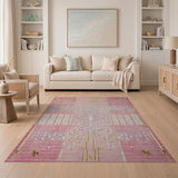 Pink Abstract Area Rug with Gold Accents