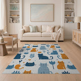 Whimsical Cartoon Cat Plant Pattern Rug