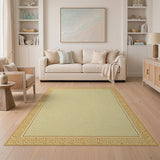 ODIKA Washable Gold Greek Key Area Rug - Low Pile Non-Slip Non-Shedding Pet Friendly Carpet