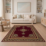 ODIKA Washable Vintage Ornate Burgundy Gold Rug - Low Pile Non-Slip Area Rug