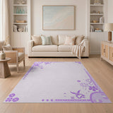Whimsical Purple Floral Border Area Rug