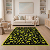 Yellow Foliage Silhouette Area Rug on Black