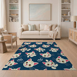 Playful Cartoon Kittens Navy Blue Area Rug