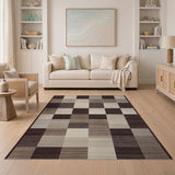 Beige and Neutral Geometric Modern Neutral Geometric Patchwork Area Rug
